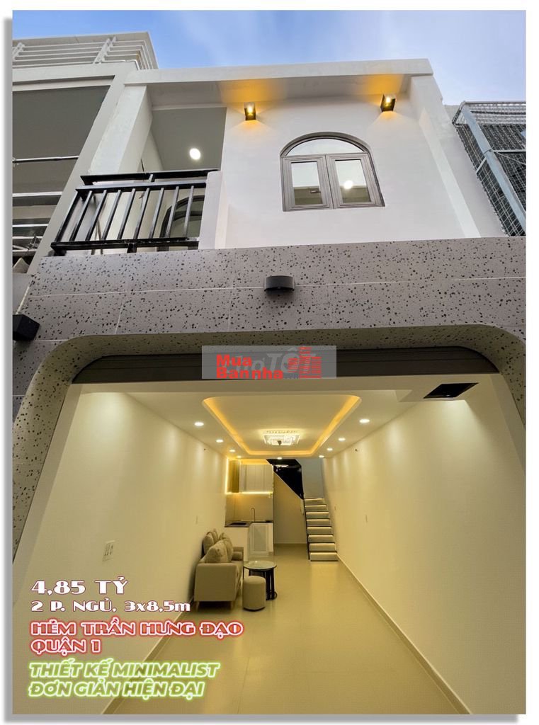 NHÀ MỚI 2 TẦNG HẺM TRẦN HƯNG ĐẠO QUẬN 1, CHỈ 4,85 TỶ