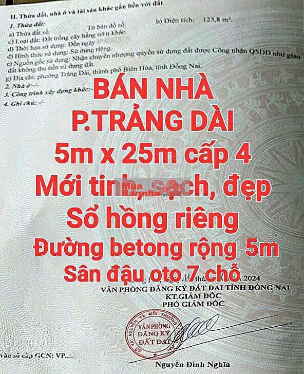 BÁN RẺ NHÀ ĐẤT TRẢNG DÀI SỔ HỒNG RIÊNG ĐƯỜNG RỘNG 6m THÔNG SÂN ĐẬU OTO