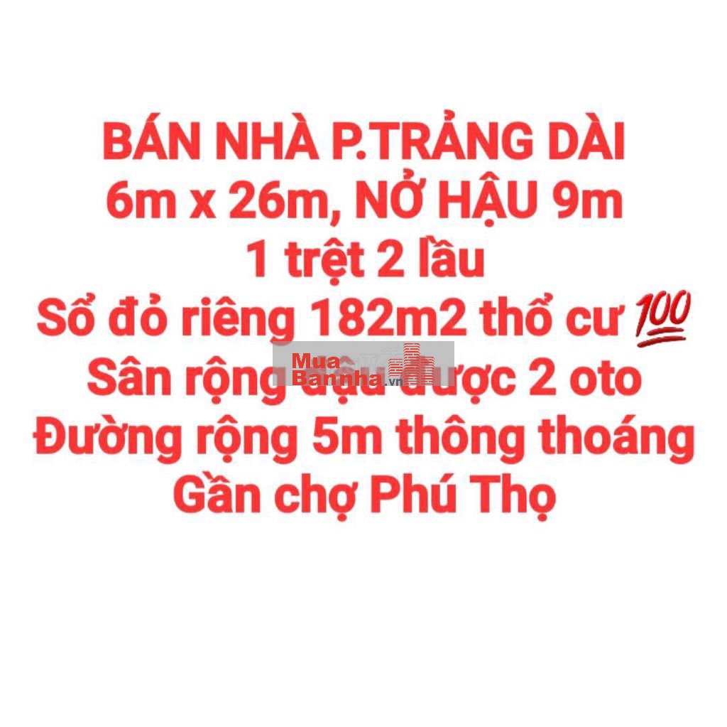 BÁN NHÀ ĐẤT 182m2 TRẢNG DÀI, 1TRỆT 2LẦU, SỔ THỔ CƯ, ĐƯỜNG 5m, SÂN OTO