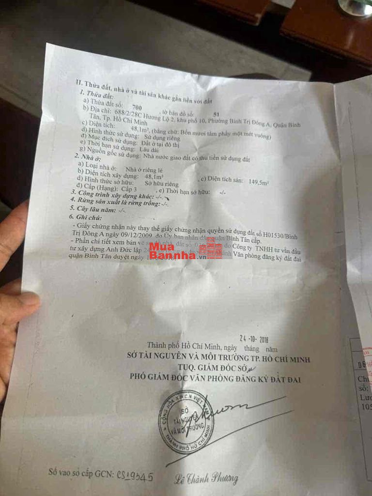 Tôi chính chủ cần bán gấp nhà lô góc hương lộ 2 gia 6 ti