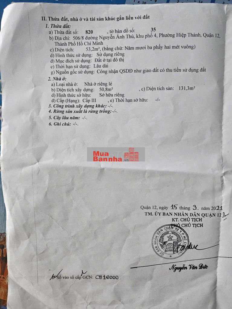 Chính chủ Bán nhà mặt tiền 506/8 Nguyễn Ảnh Thủ, Q12, 6ty 950tr