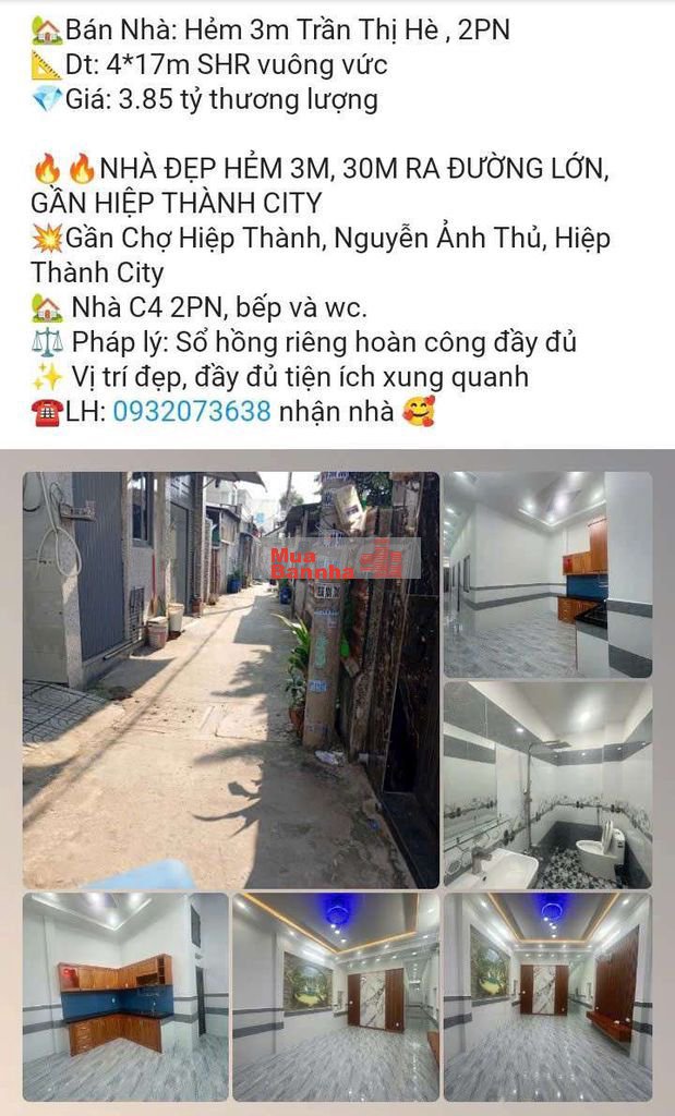 Bán Nhà: Hẻm 3m Trần Thị Hè , 2PN