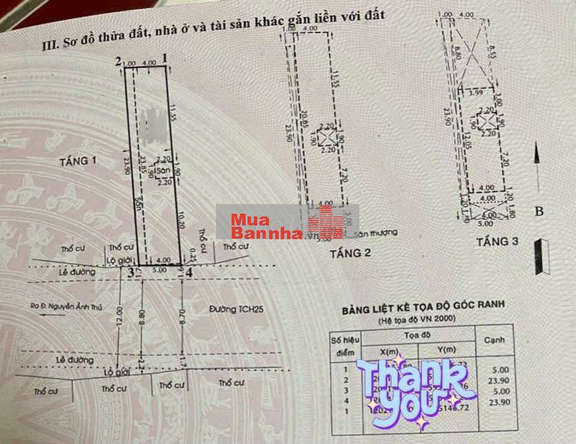 Nhà 3 tầng Mặt tiền Đ.Huỳnh Thị Hai,DT: 5 x 24 (CN: 119m2 Full thổ cư)