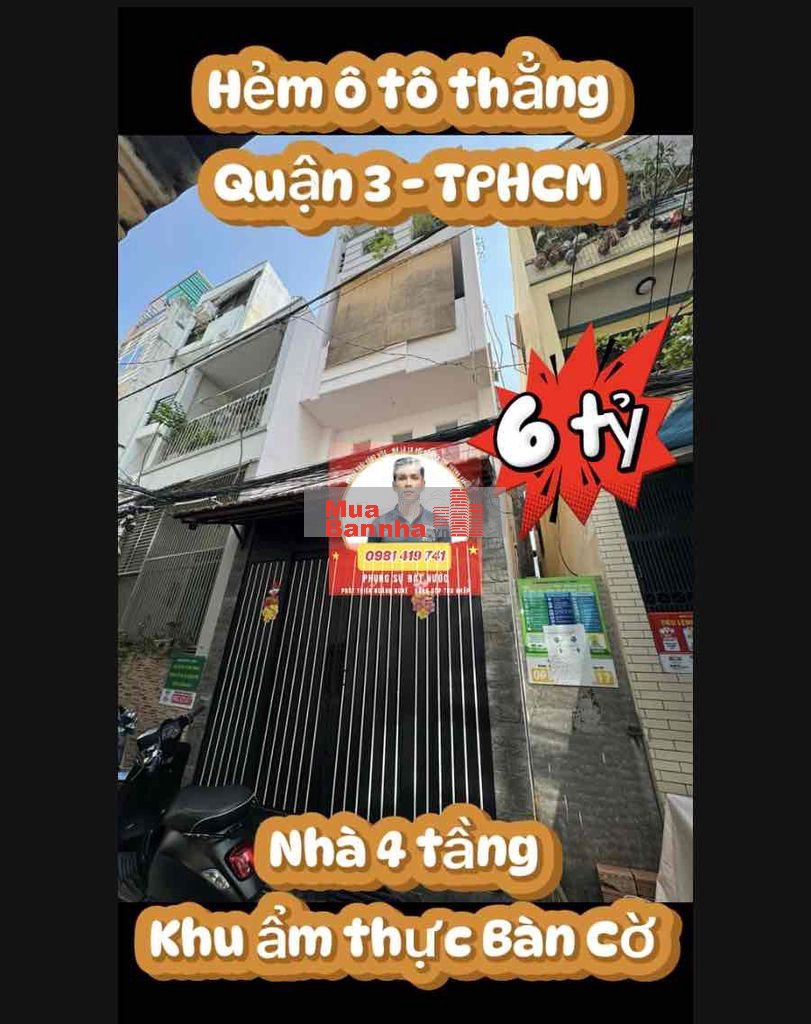 🏡 Bán nhà 4 tầng Quận 3 - hẻm ô tô thẳng - khu ẩm thực Bàn Cờ