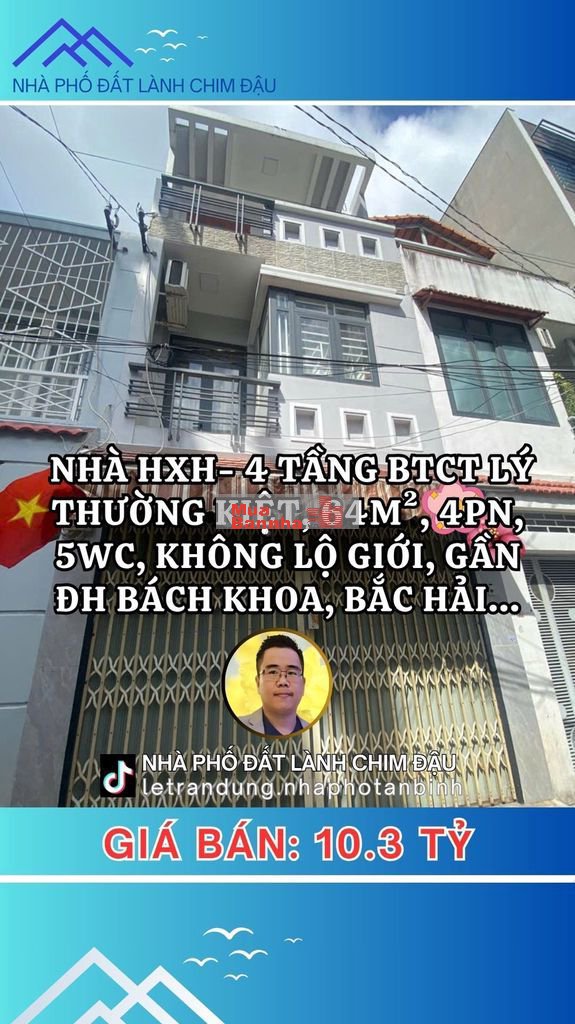 NHÀ 4 TẦNG HXH LÝ THƯỜNG KIỆT 64M², 4PN, KHU DÂN TRÍ CAO, SHR A4 ĐẸP!