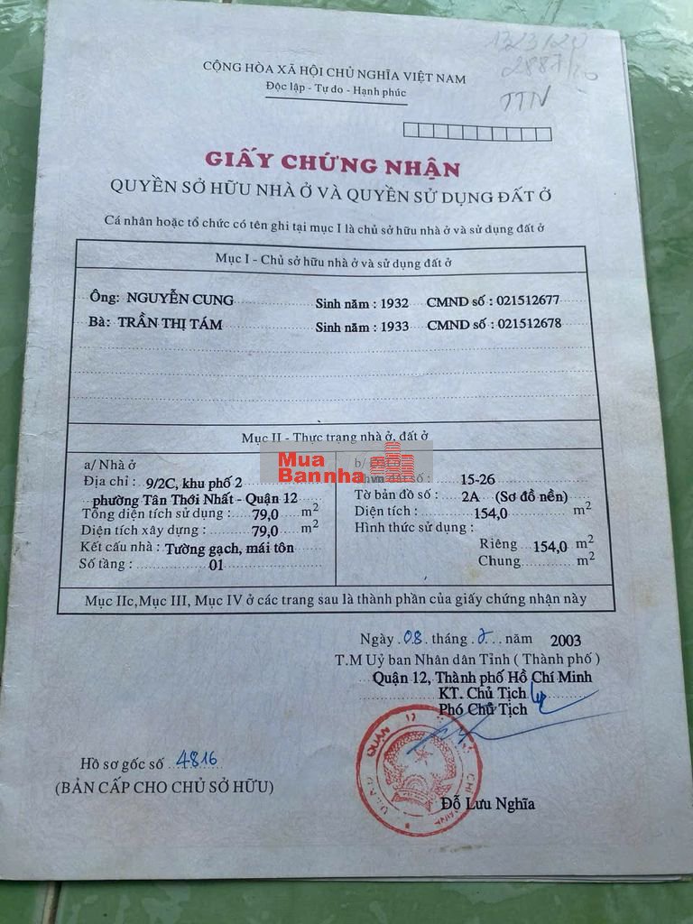 Bán nhà 9/2c tân thới nhất, quận 12