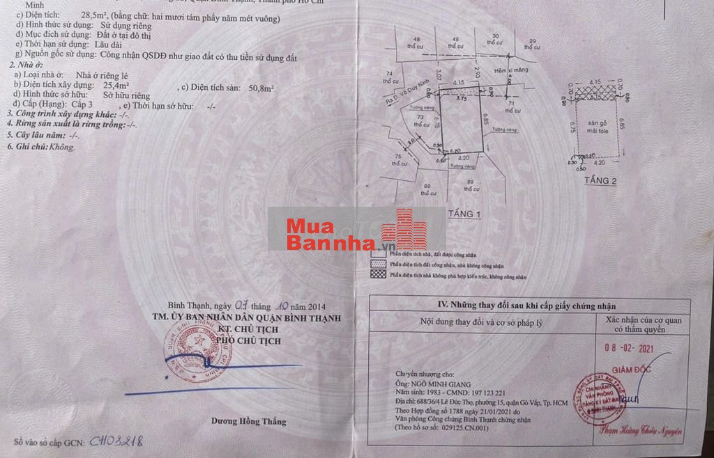 Cần bán nhà đường Võ Duy Ninh, Bình Thạnh , DT sàn 51m2 4,5 tỷ