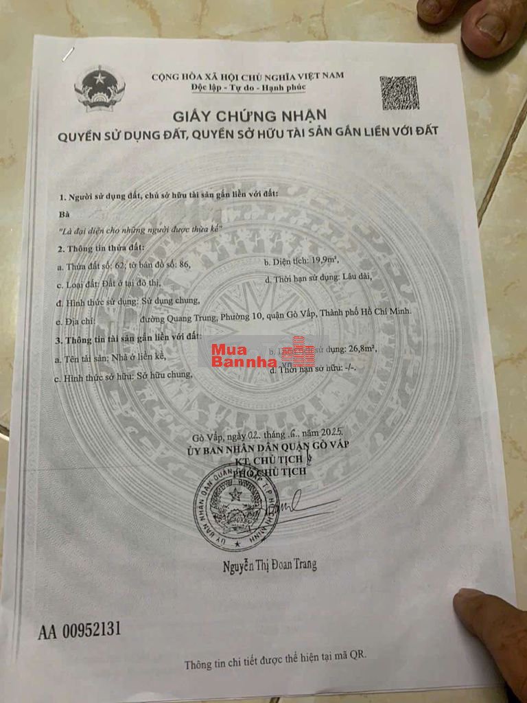 Nhà Quang Trung p10 gv dt 20m2 1 lầu sổ riêng