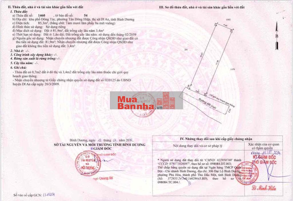 NHÀ SỔ RIÊNG Dt 85,3m đường Nguyễn Thái Học vô chút sau lưng chợ Dĩ An