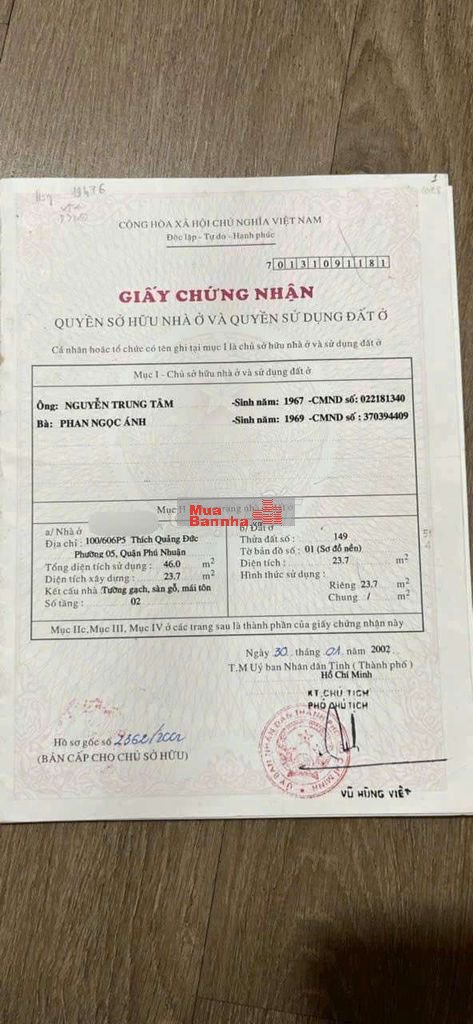Giá : 3Tỷ950 - Bán nhà hẻm ba gác đường Thích Quảng Đức ,Q.Phú Nhuận
