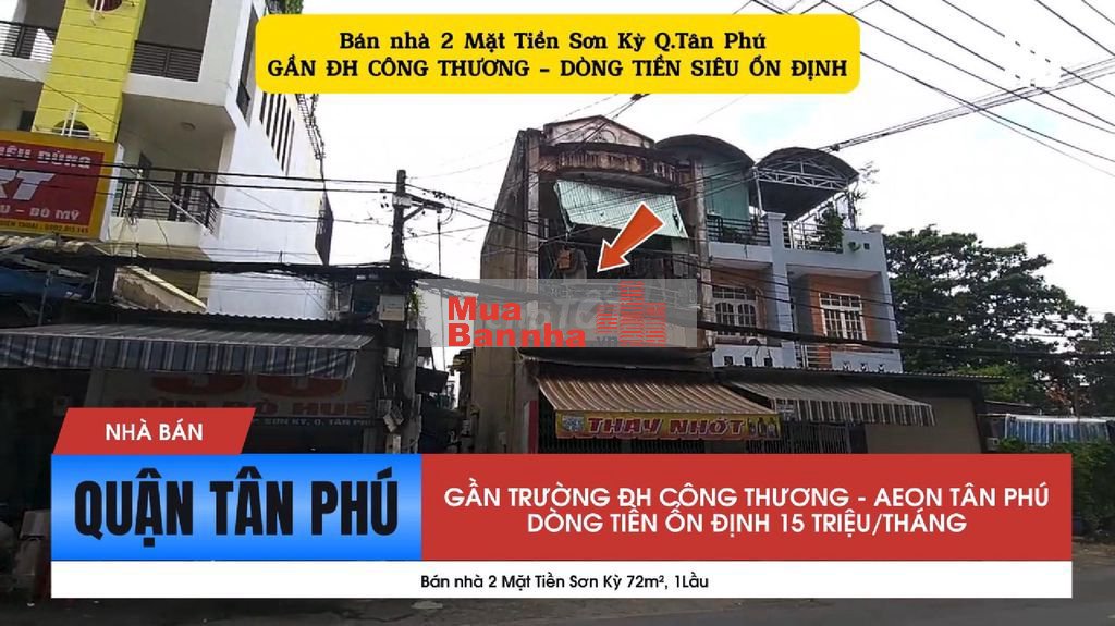 Bán nhà 2 Mặt Tiền Sơn Kỳ 72m², 1Lầu - GẦN ĐH CÔNG THƯƠNG