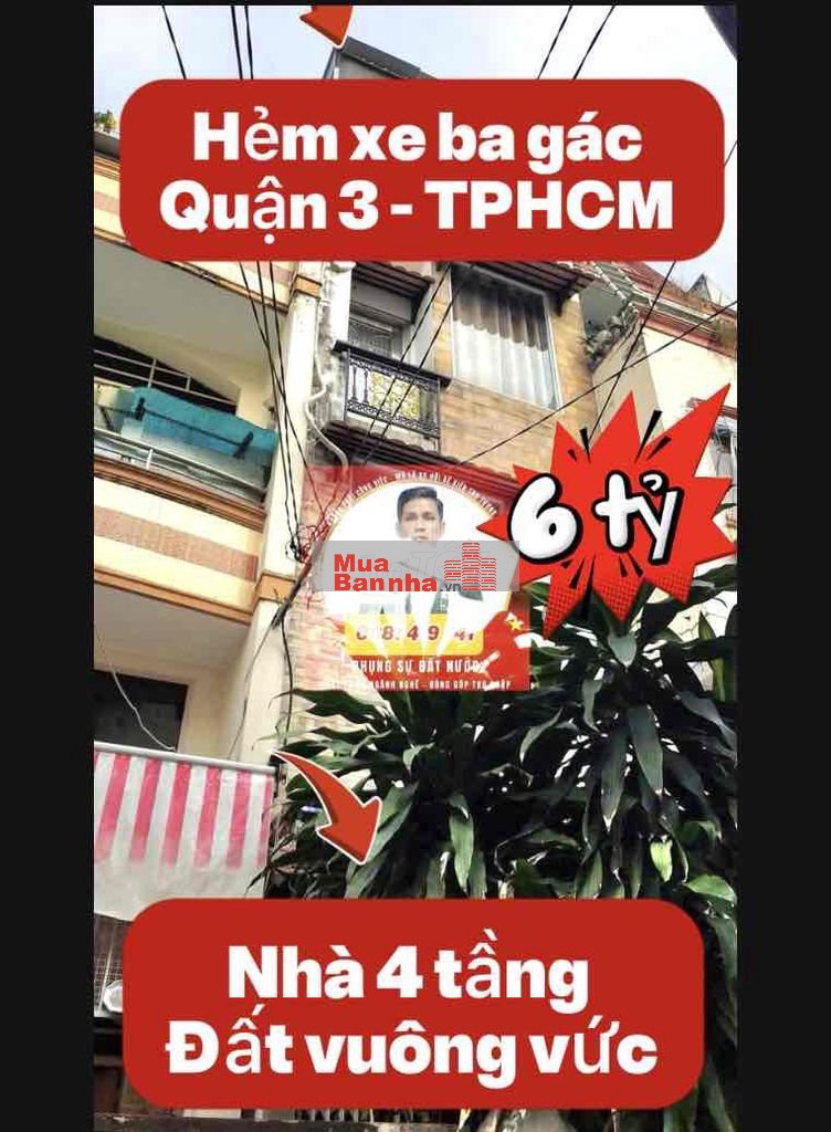 🏡 Bán nhà Quận 3 - hẻm xe ba gác - 4 tầng - đất vuông vức