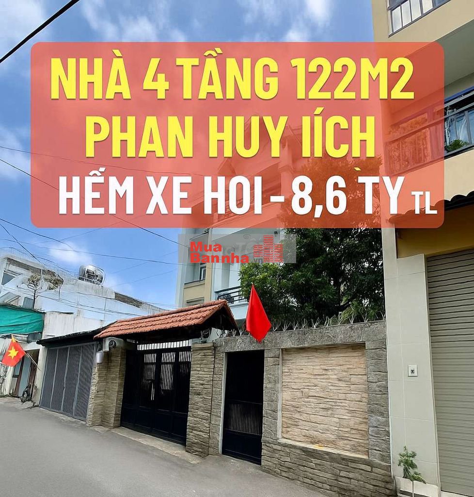Bán nhà hẻm xe hơi Phan Huy Ích Gò Vấp, gần Emart, 122m², 4 tầng