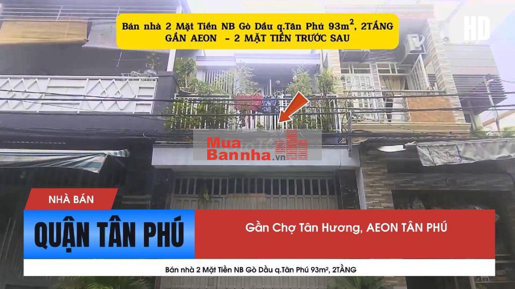 Bán nhà 2 Mặt Tiền NB Gò Dầu q.Tân Phú 93m², 2TẦNG,GẦN AEON-9.49 Tỷ TL