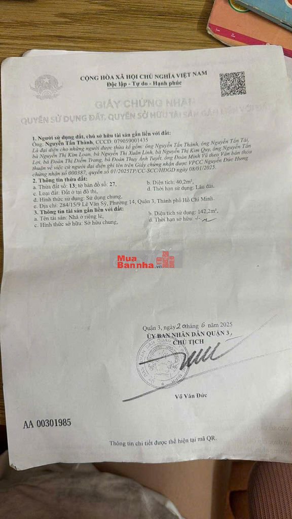 chính chủ bán nhà trệt lửng 2 lầu hẻm 284 lê văn sỹ P14 Q3 142m2