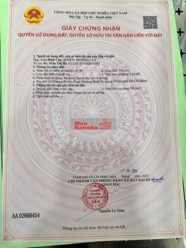 Bán nhà MT 14 Trương Phước Phan, 6 x 25m, 13.5 tỷ.