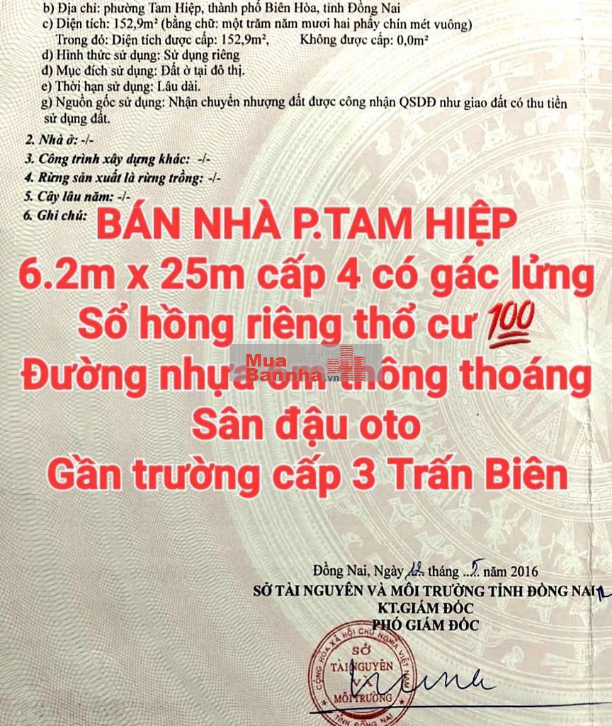 BÁN NHÀ TAM HIỆP, SỔ THỔ CƯ ĐƯỜNG 6m THÔNG SÂN OTO GẦN CẤP 3 TRẤN BIÊN