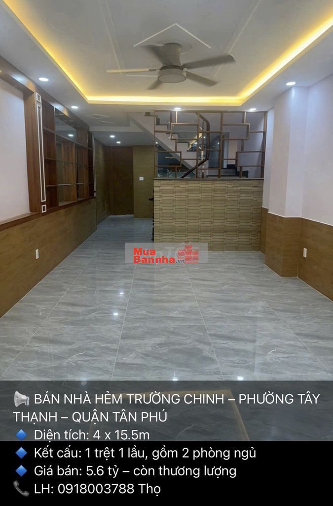 Bán Nhà P Tây Thạnh Tân Phú. Dt 4 x 15.5m 1 lầu Giá 5.6 tỷ
