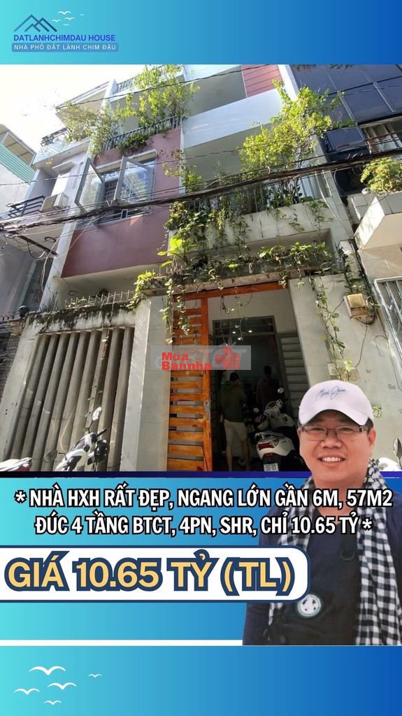 NHÀ HXH RẤT ĐẸP, NGANG LỚN GẦN 6M, 57M2 4 TẦNG BTCT, SHR, CHỈ 10.15 TỶ