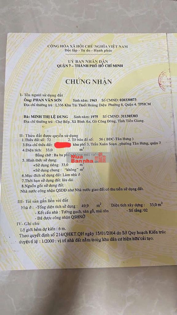 5,5 x 7 1 trệt 2 lầu nhà bán chính chủ