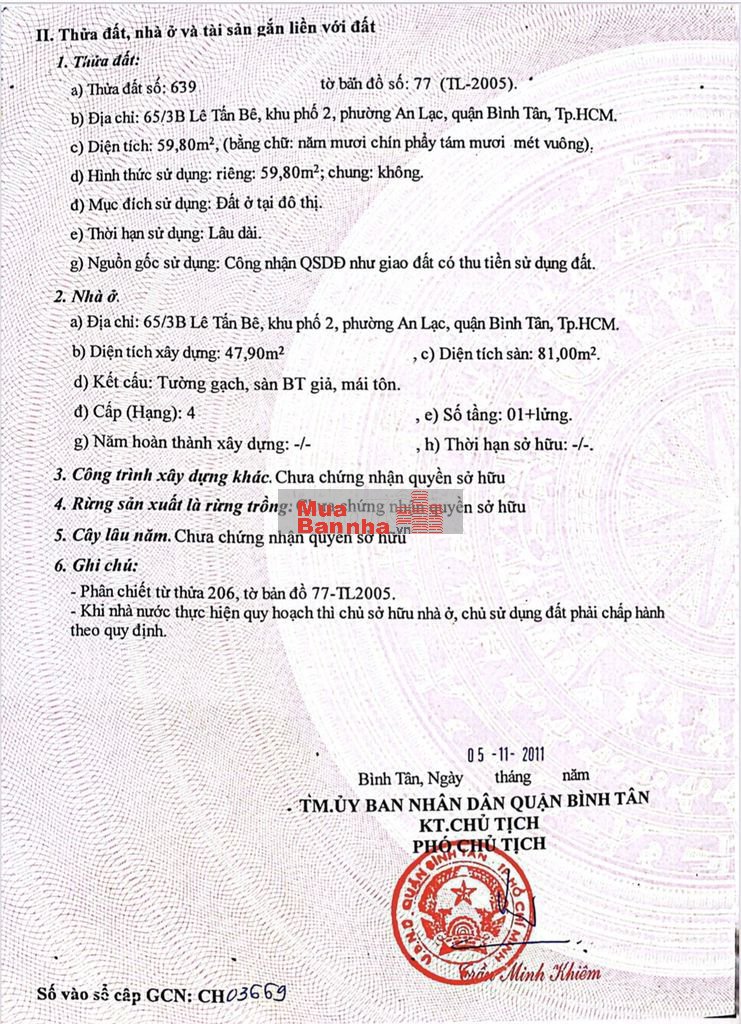 CHÍNH CHỦ BÁN CĂN NHÀ CẤP 4 AN LẠC, BÌNH TÂN