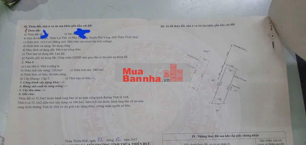 Bán nhà 2 Tầng Mặt Tiền Kinh Doanh Tỉnh Lộ 10. Mỹ Thượng, TP Huế.