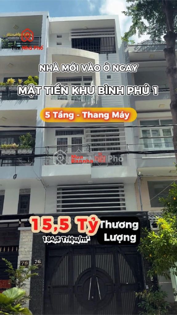 🌈 Hiếm! Nhà 5 Tầng MT Khu Bình Phú - Thang Máy – Giá 15,5 Tỷ