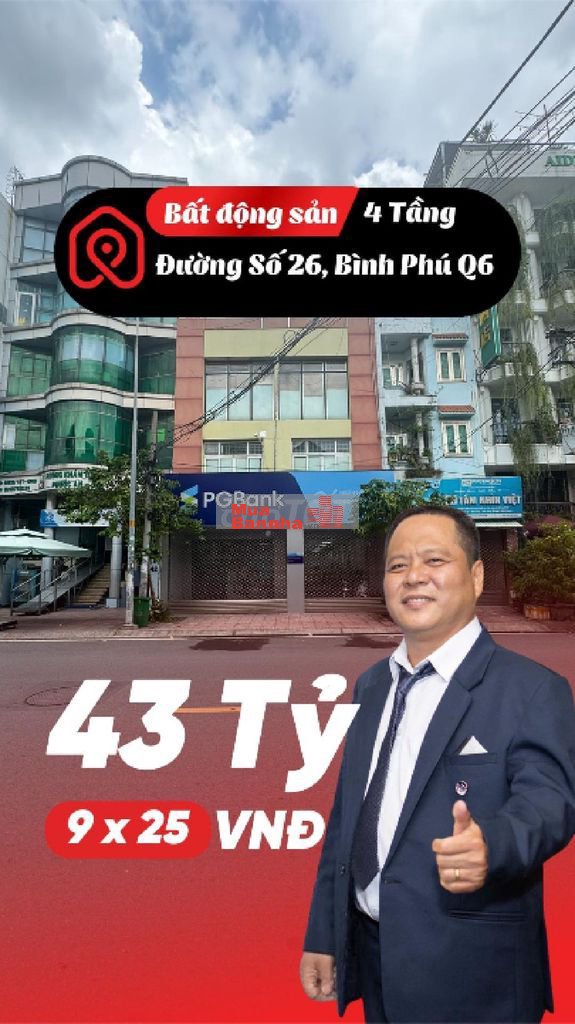 🌟 Nhà Mặt Tiền Bình Phú Ngang 9m – 4 Tầng – Thuê Ổn Định – Chỉ 43 Tỷ