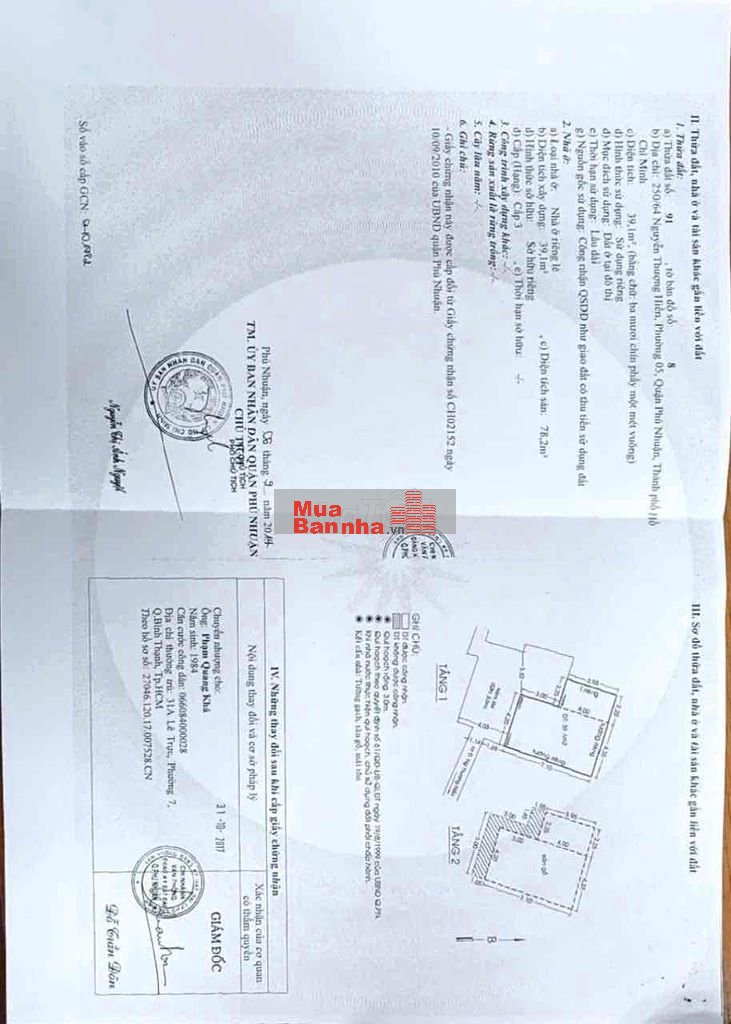 Chính chủ bán nhà 250/64 Nguyễn thượng hiền - phú nhuận