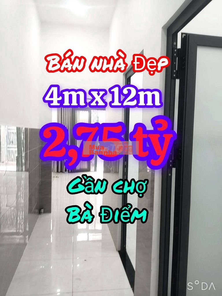 BÁN NHÀ SỔ HỒNG RIÊNG 4M X 12M GÂN CHỢ BÀ ĐIỂM