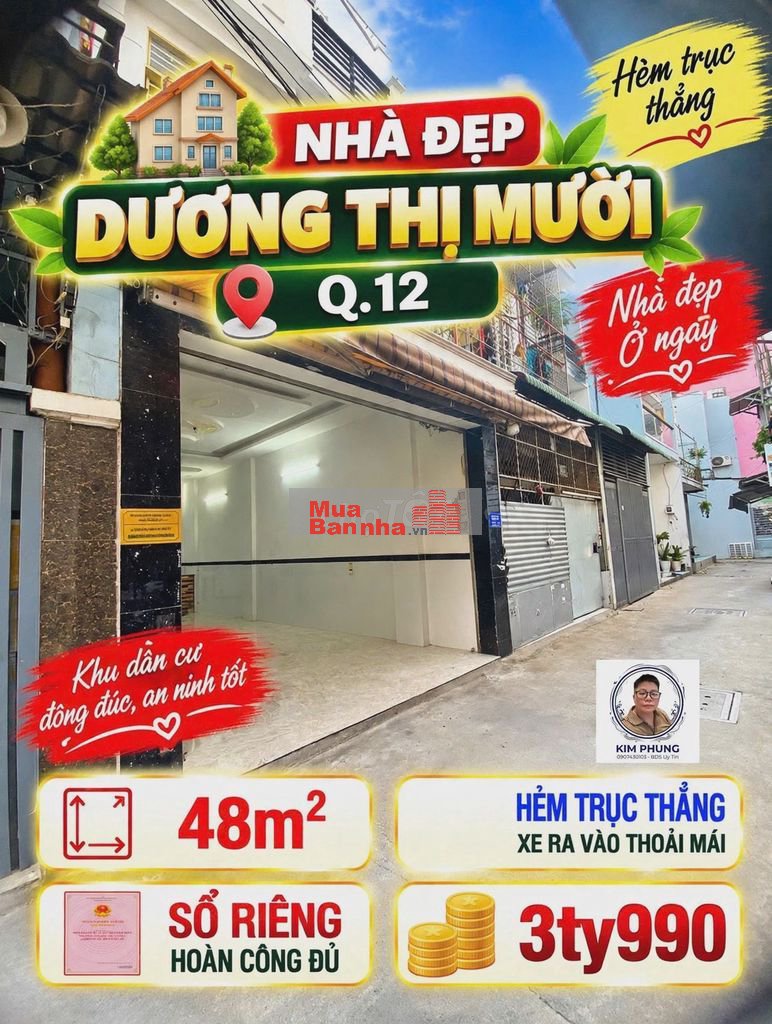 Bán nhà Tân Thới Hiệp 02, Dương Thị Mười Q12- 48m2 hẻm 1 trục thẳng