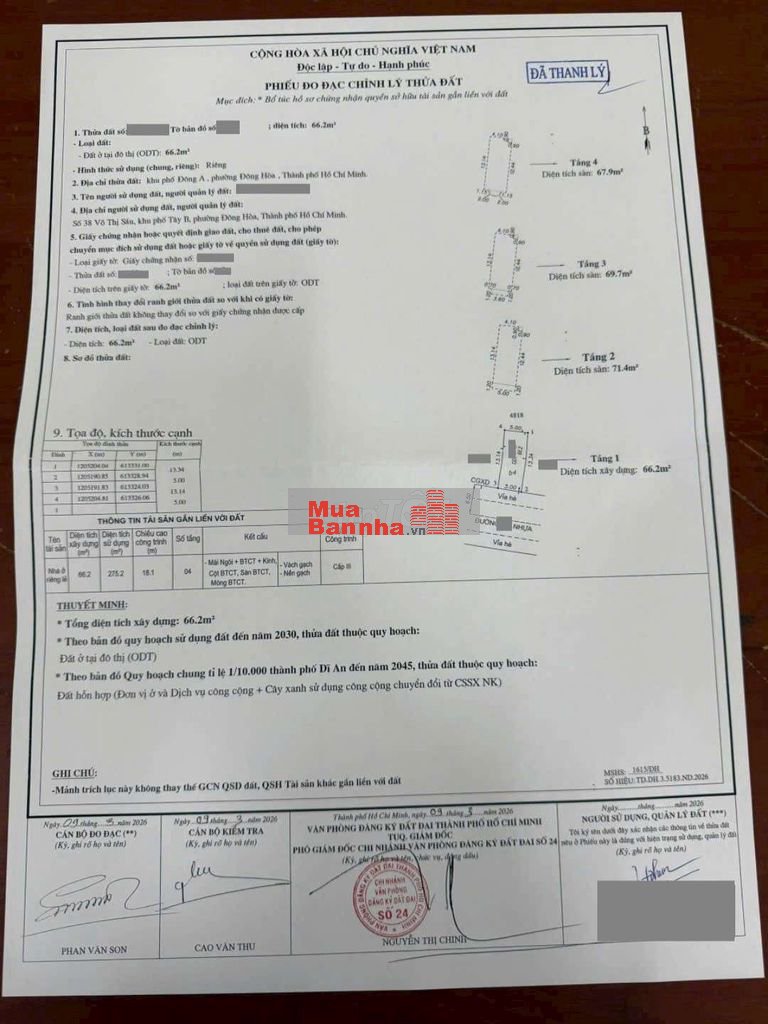 Nhà phố mới xây hoàn công khu tái định cư Đông Hòa C, phường Đông Hòa