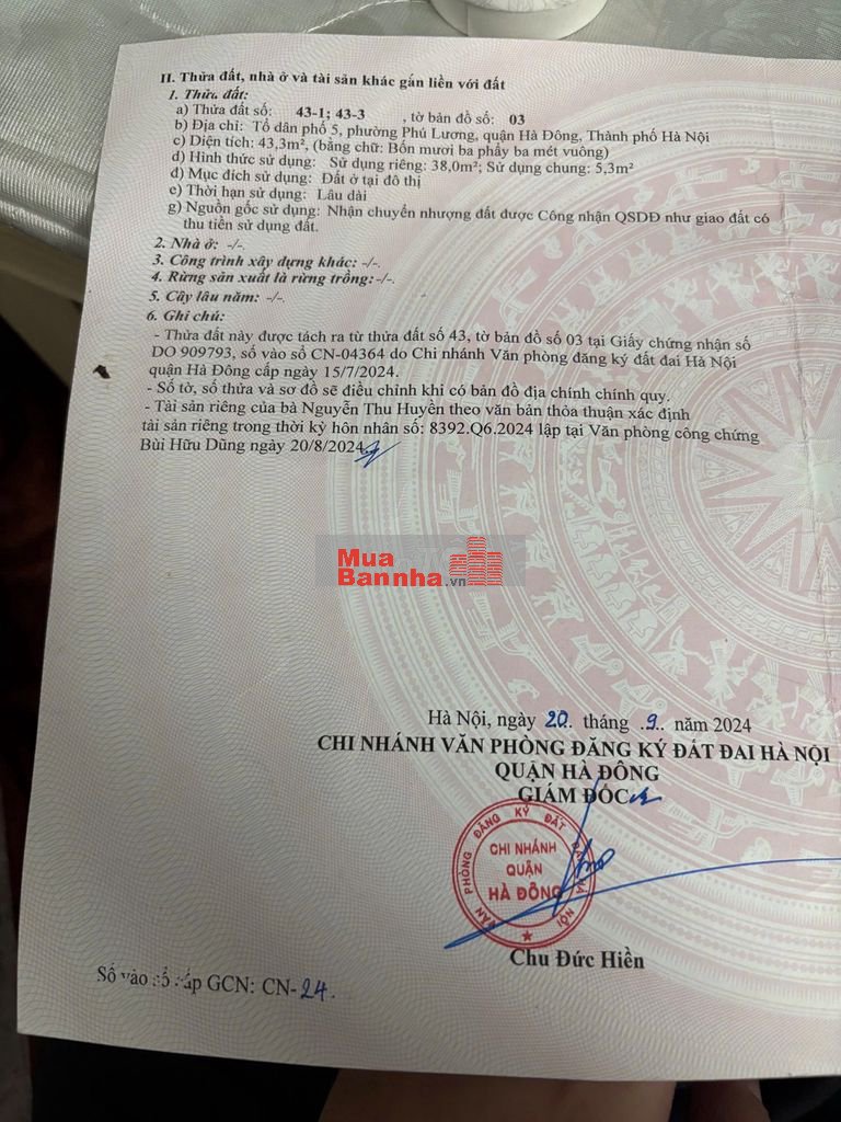 CHÍNH CHỦ CẦN BÁN GẤP CHDV TẠI PHÚ LƯƠNG HÀ ĐÔNG