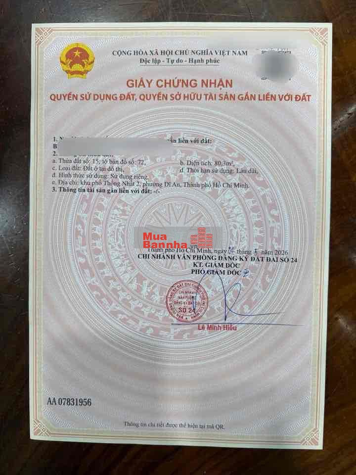 Nhà SHR 72m2 tc 100% phường Dĩ An hẻm 2,1m xóm nghèo giáp Thủ Đức