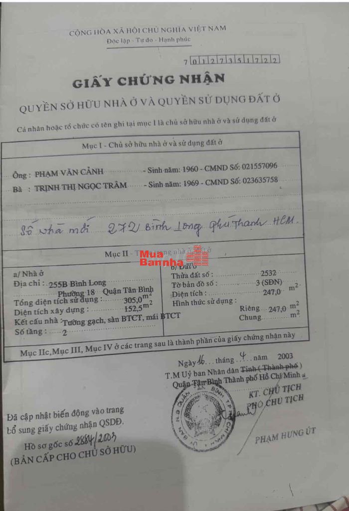BÁN NHÀ MẶT TIỀN ĐƯỜNG BÌNH LONG P PHÚ THẠNH 145tr/m2