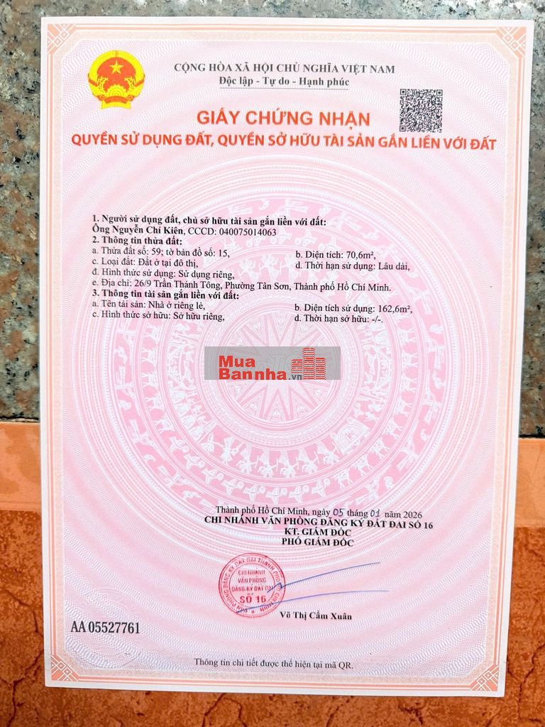BÁN NHÀ 26/9 Trần Thánh Tông, phường 15, Quận Tân Bình, Tp HCM..