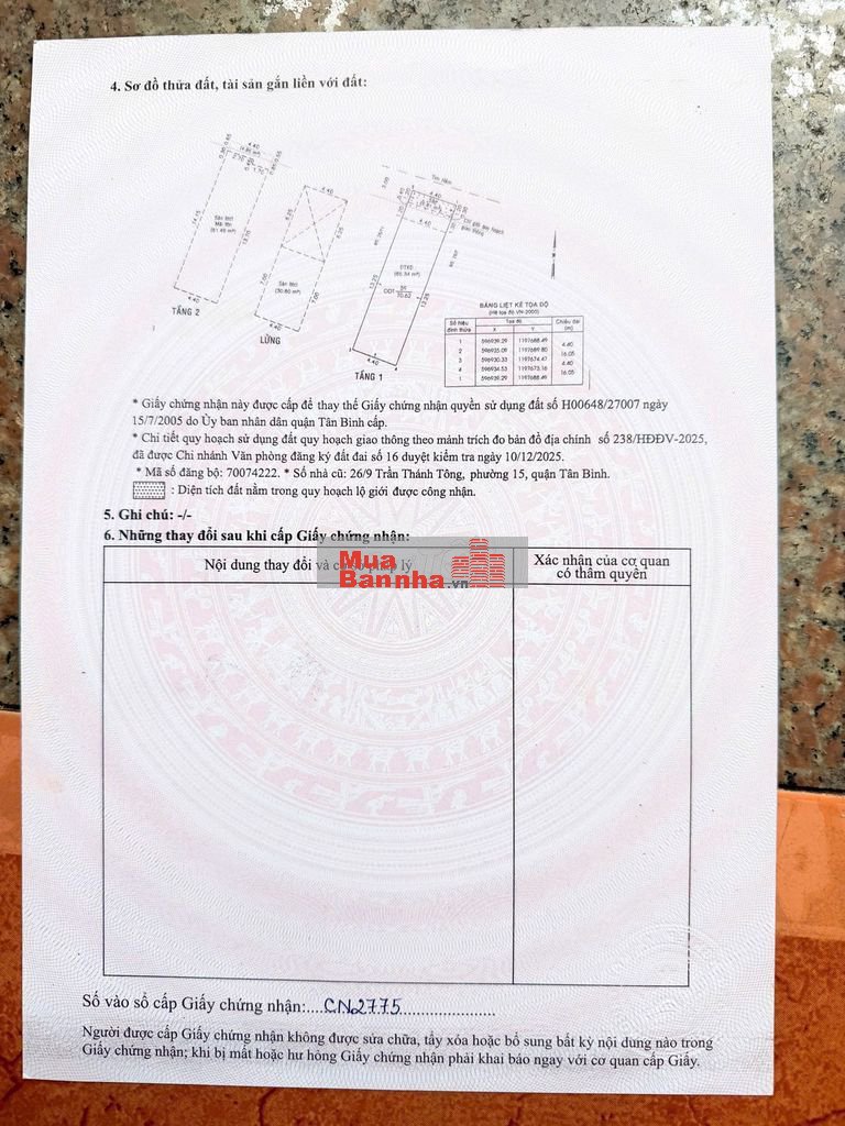 BÁN NHÀ 26/9 Trần Thánh Tông, phường 15, Quận Tân Bình, Tp HCM..