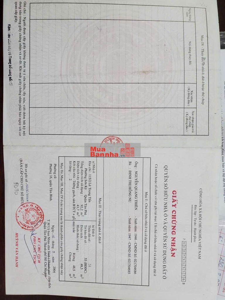 Bán nhà hẻm xe hơi đối diện ĐH Công Thương Lê Trọng Tấn