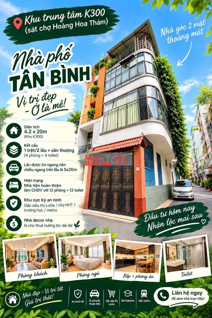 Giá 15Tỷ, Bán Nhà K300, HXH 10m 5x20m