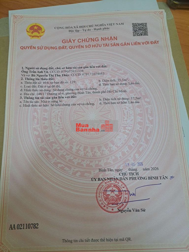 Chính chủ cần bán nhà 148/17 Đs6 Q. Bình Tân, Giá 3,45 tỷ