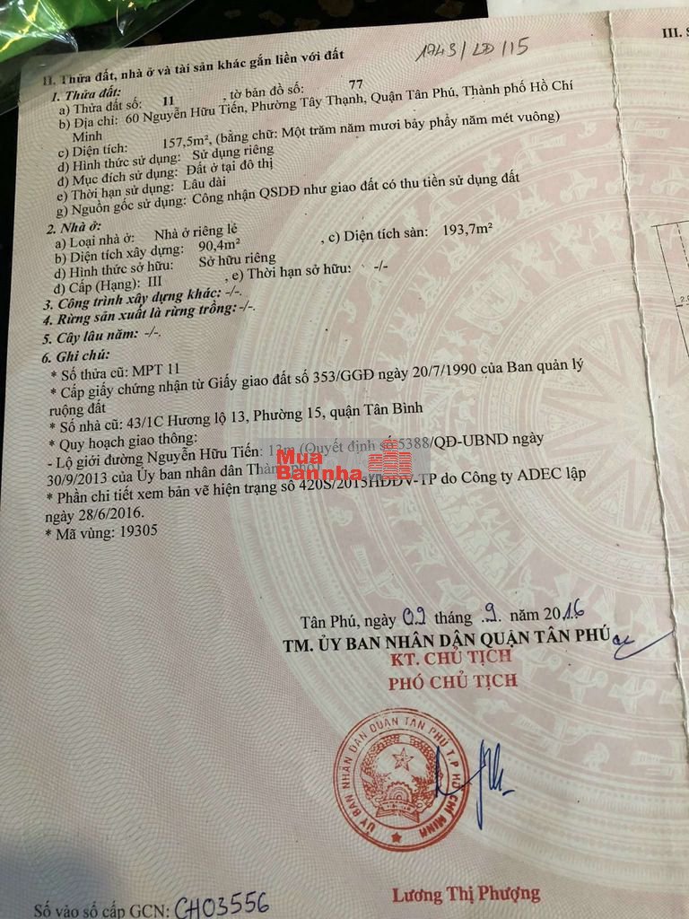 bán nhà chính chủ mặt tiền đường Nguyễn Hữu Tiến Tân Phú