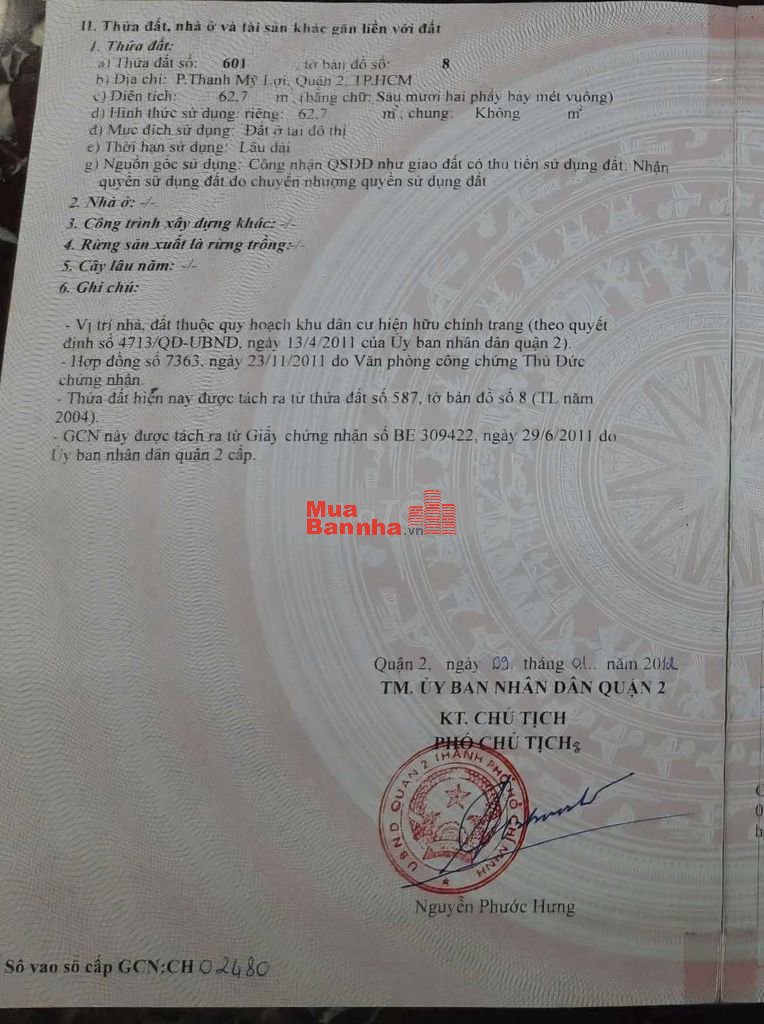 BÁN NHÀ THẠNH MỸ LỢI