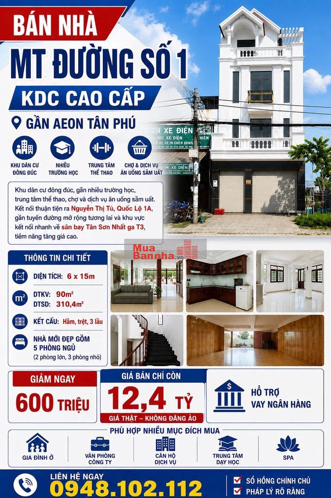 Bán Nhà MT Đường số 1, KDC cao cấp, gần Aeon Tân Phú