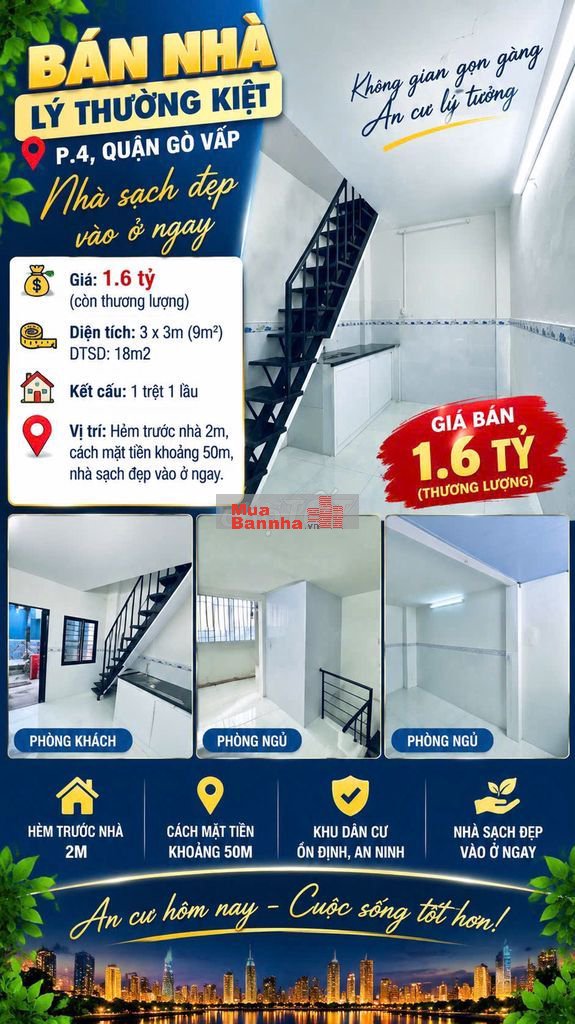 [SHR] Hẻm 2m Quang Trung 1 Trệt 3 Lầu 3PN 2WC
