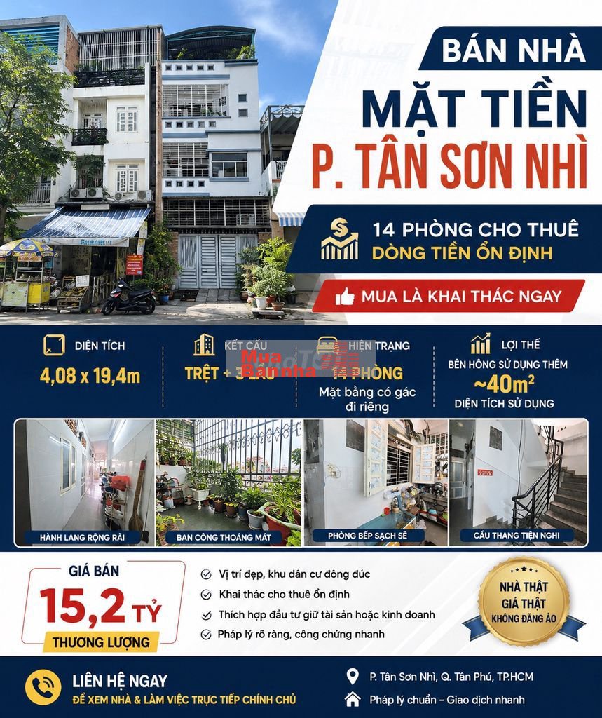 BÁN NHÀ MẶT TIỀN P. TÂN SƠN NHÌ – ĐANG CÓ DÒNG TIỀN TỐT