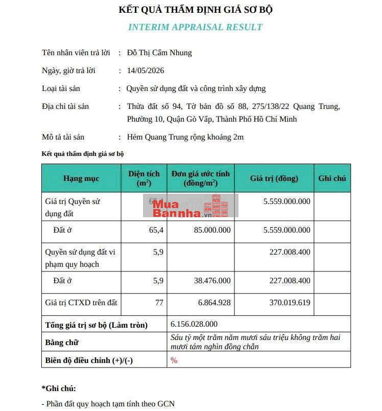 Bán nhà Quang Trung, P.10, ngang 5x15, giá 5.68 tỷ